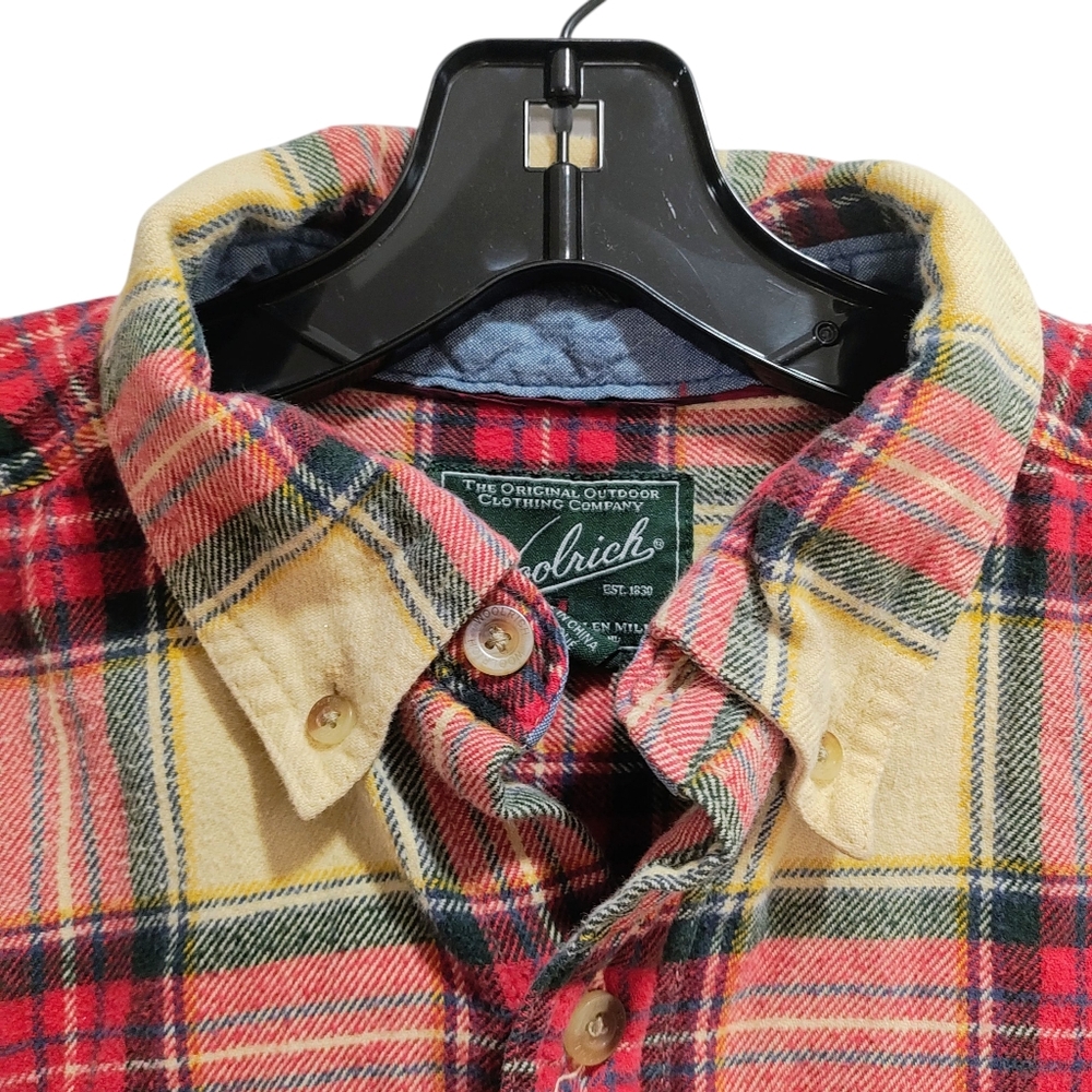 Woolrich Red & Tan Plaid Outdoor Hiking Fishing Flannel Casual Button Down Shirt - Picture 3 of 11